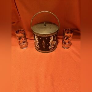 Fred Press ice bucket and two glasses
